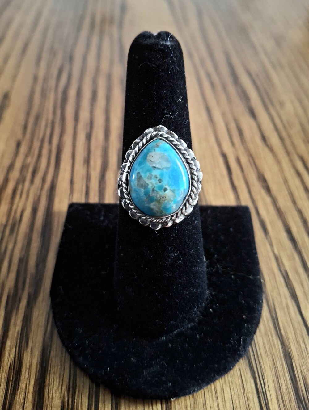 Ring Turquoise Natural Stone Sterling Silver Size 7